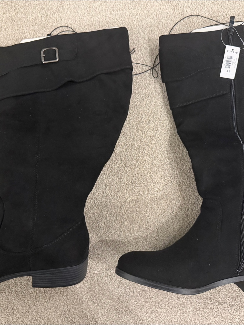 torrid Wide Calf Black Knee High Faux Suede Boots with Buckle Detail